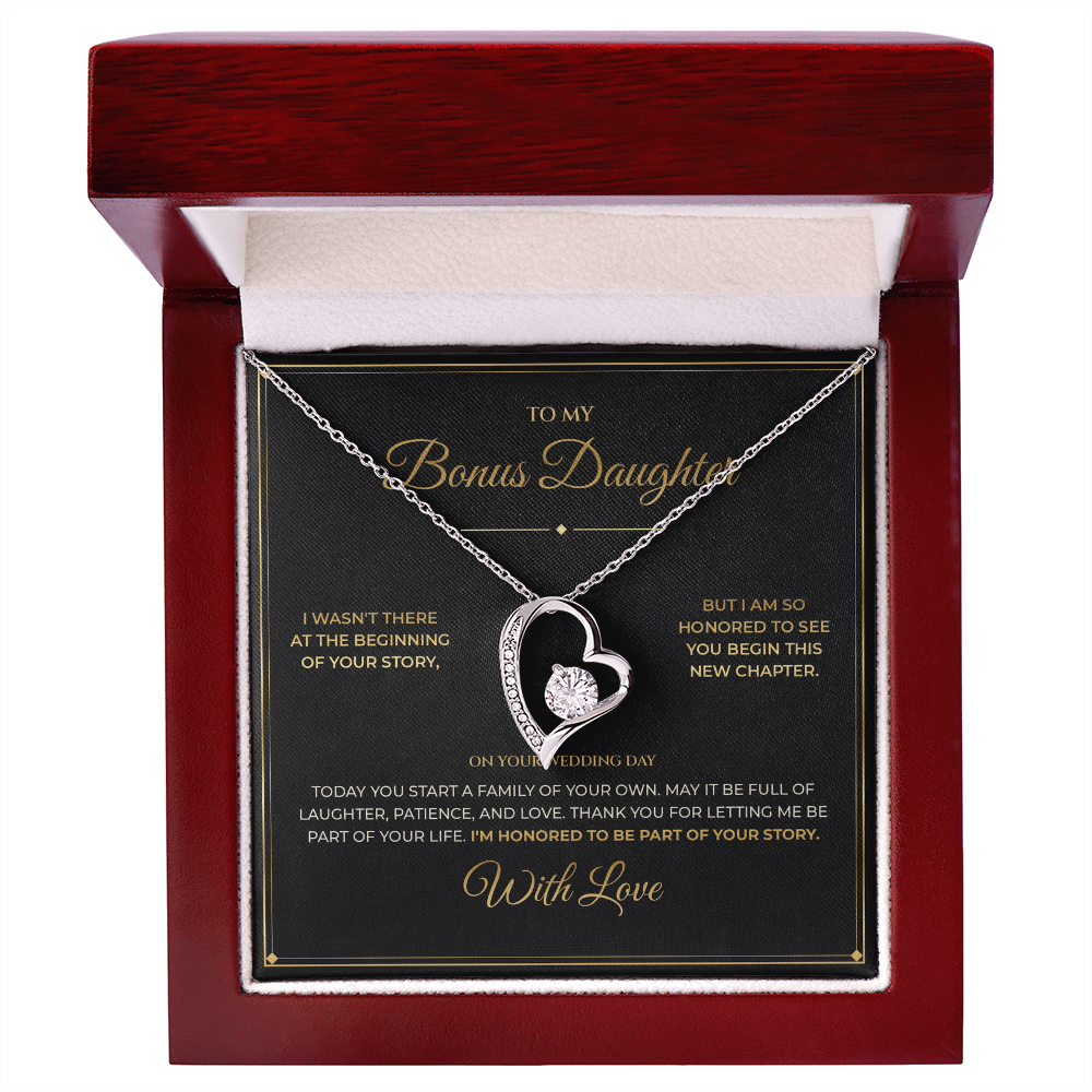 To My Bonus Daughter – Wedding Day Gift From Bonus Parent – Forever Love Necklace