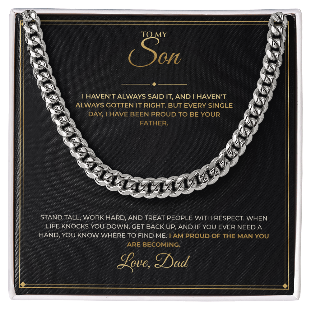 To My Son message card with Cuban Link Chain — I am proud of the man you are becoming