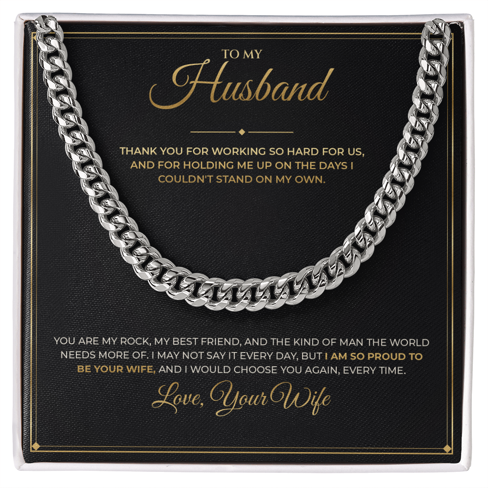 To My Husband message card with Cuban Link Chain — I am so proud to be your wife