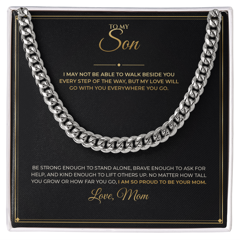 To My Son message card with Cuban Link Chain — I am so proud to be your mom