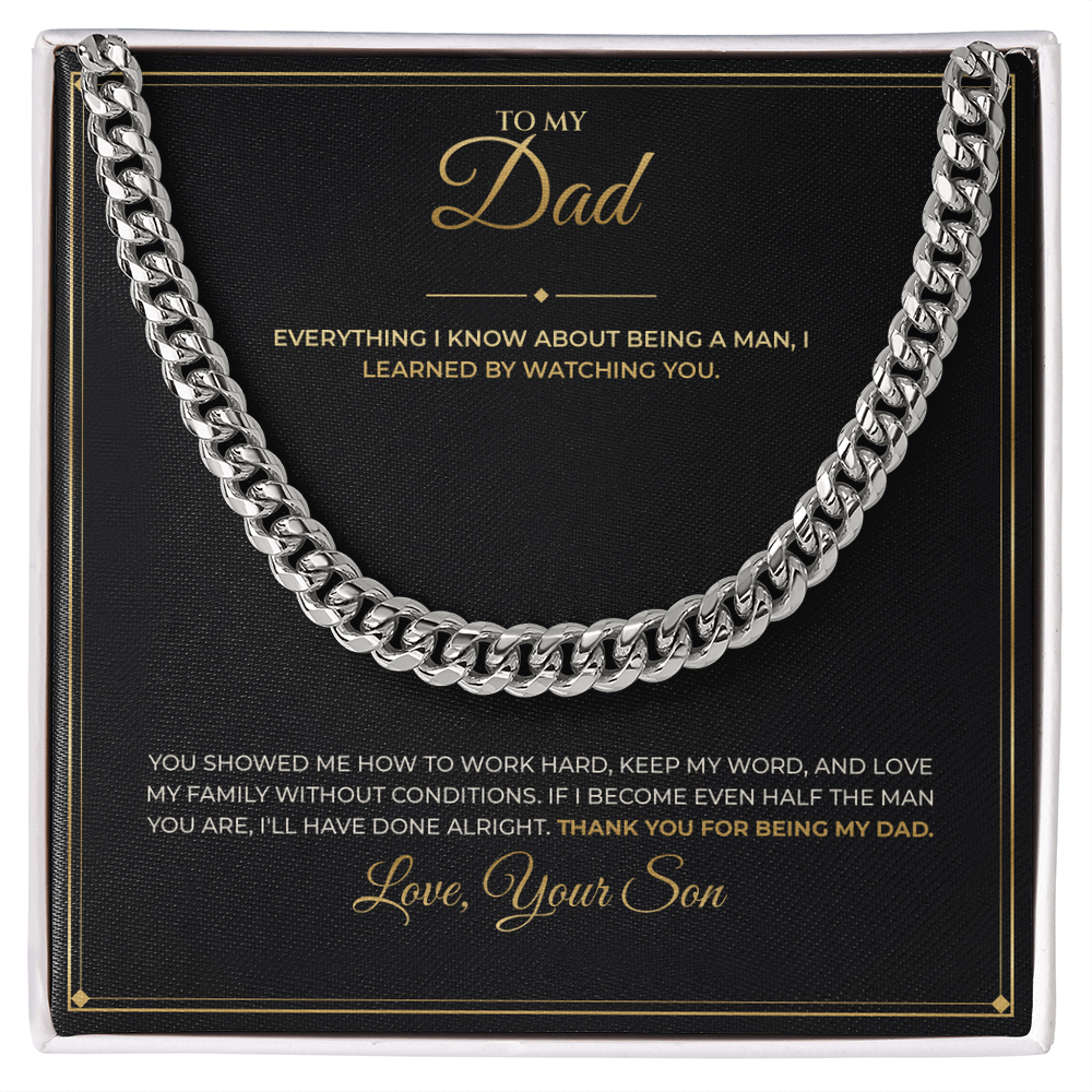 To My Dad message card with Cuban Link Chain — Thank you for being my dad