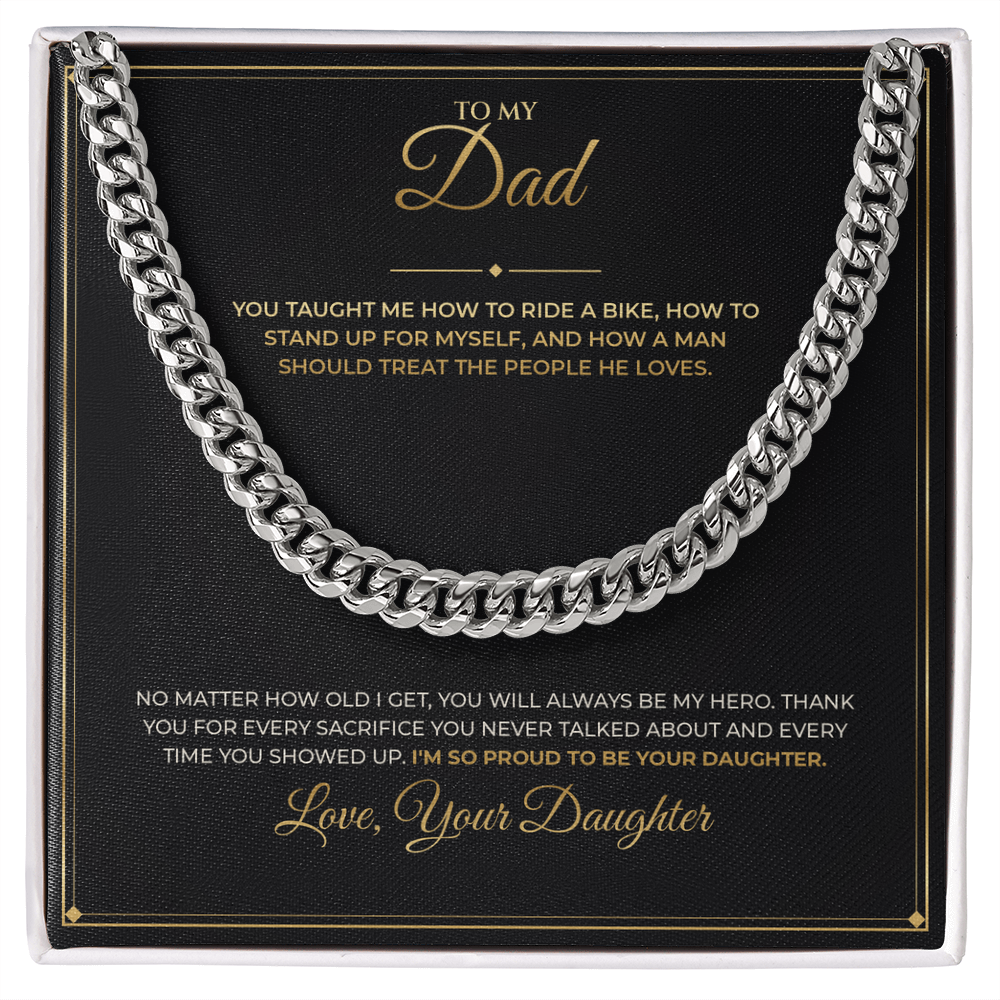 To My Dad message card with Cuban Link Chain — I'm so proud to be your daughter