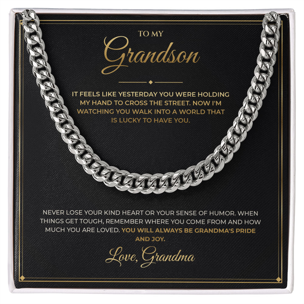 To My Grandson message card with Cuban Link Chain — You will always be grandma's pride and joy