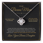 To My Bonus Mom message card with Love Knot — Thank you for loving me like your own