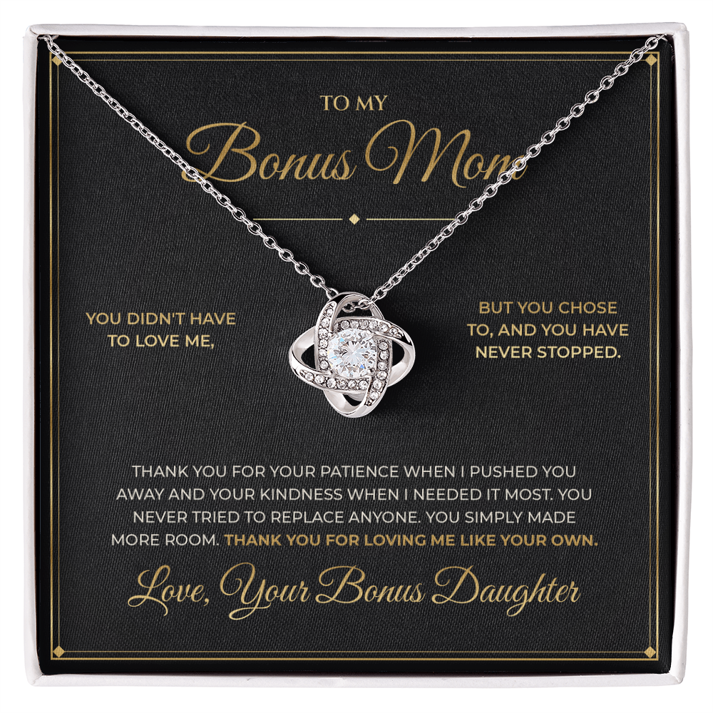 To My Bonus Mom message card with Love Knot — Thank you for loving me like your own