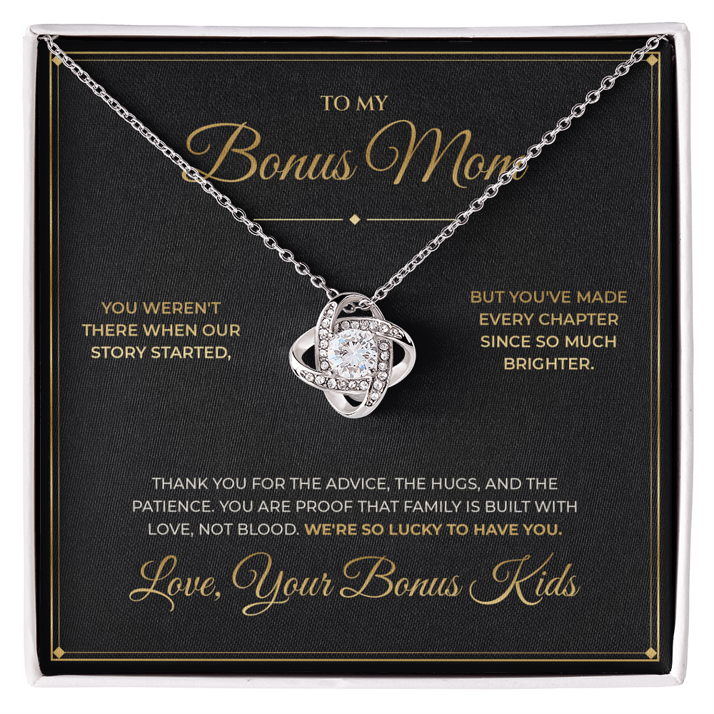 To My Bonus Mom message card with Love Knot — We're so lucky to have you