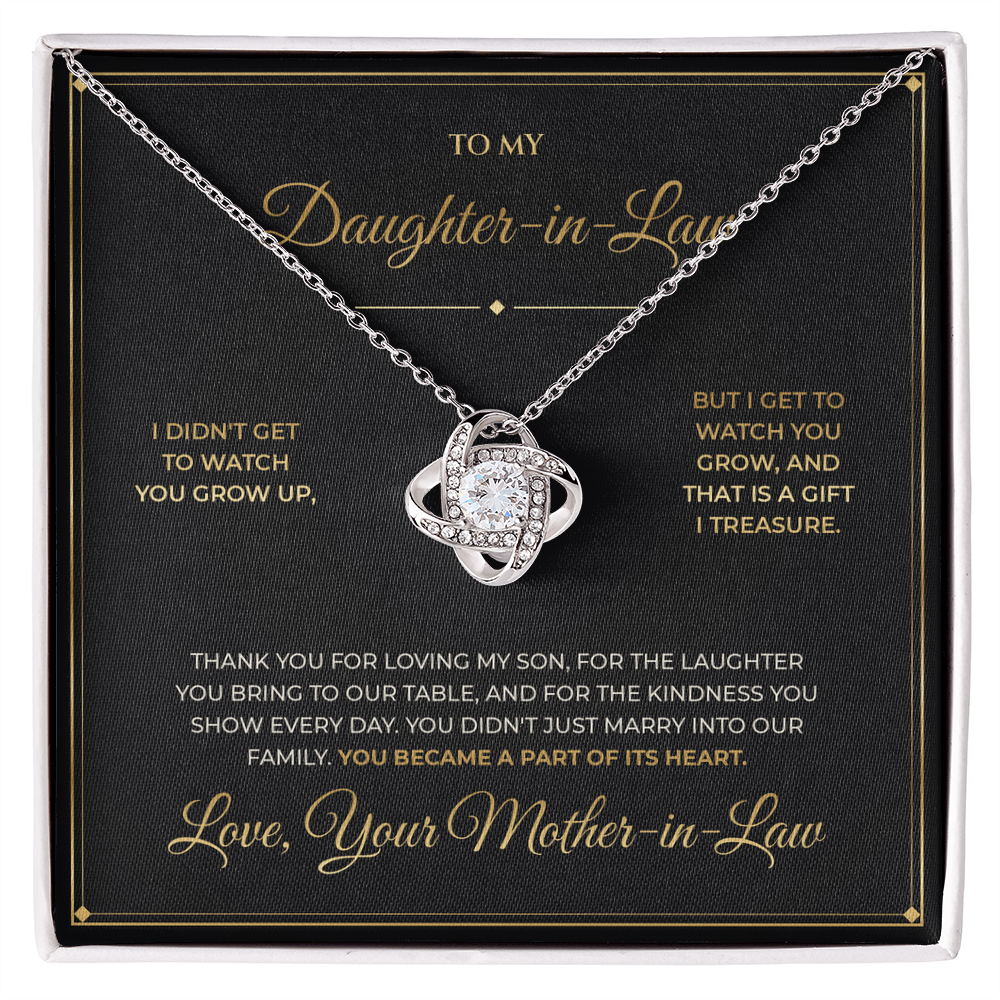To My Daughter-in-Law message card with Love Knot — You became a part of its heart