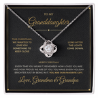 To My Granddaughter message card for Christmas with Love Knot — You are our favorite gift