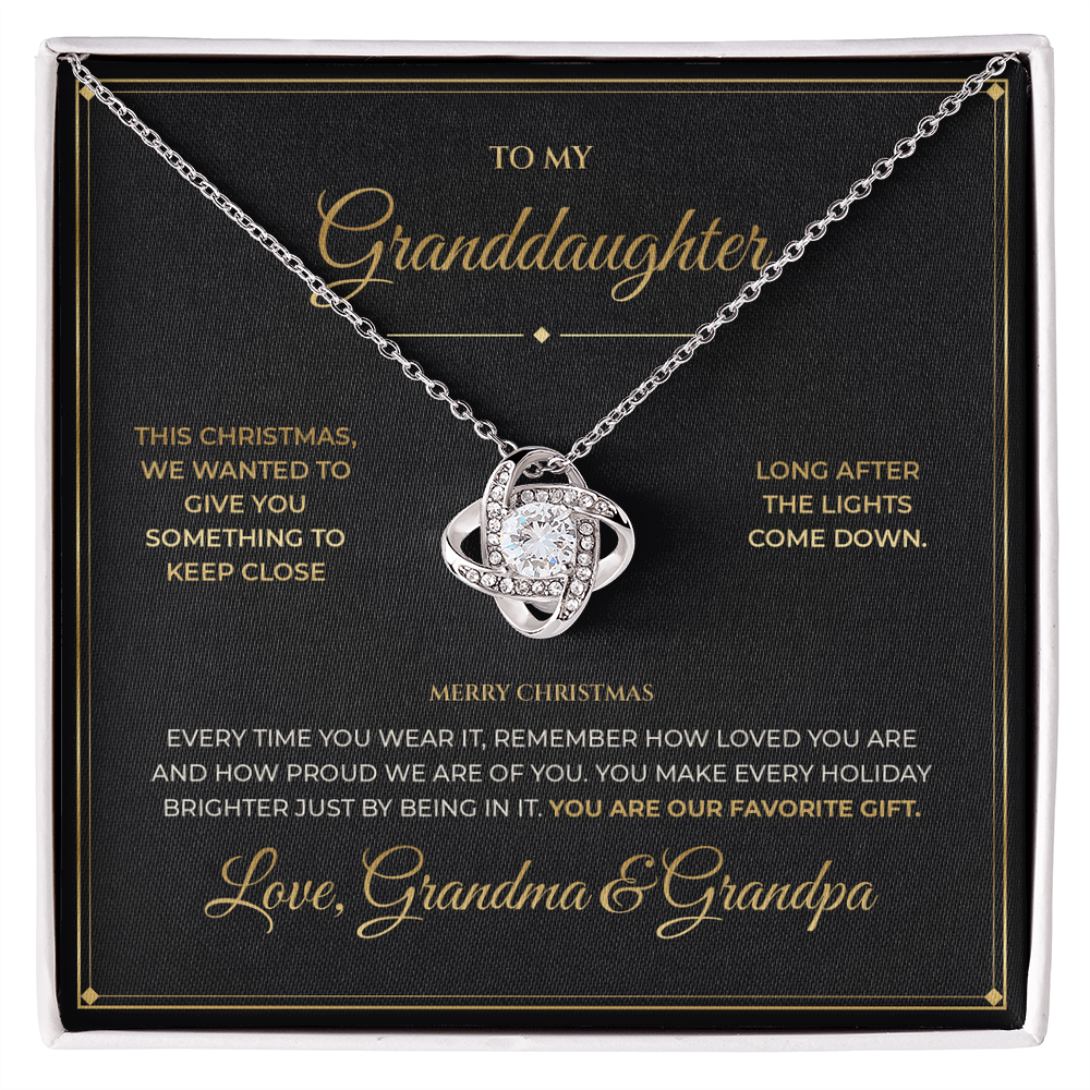 To My Granddaughter message card for Christmas with Love Knot — You are our favorite gift