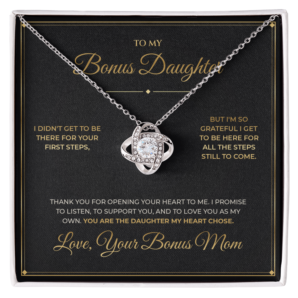 To My Bonus Daughter message card with Love Knot — You are the daughter my heart chose