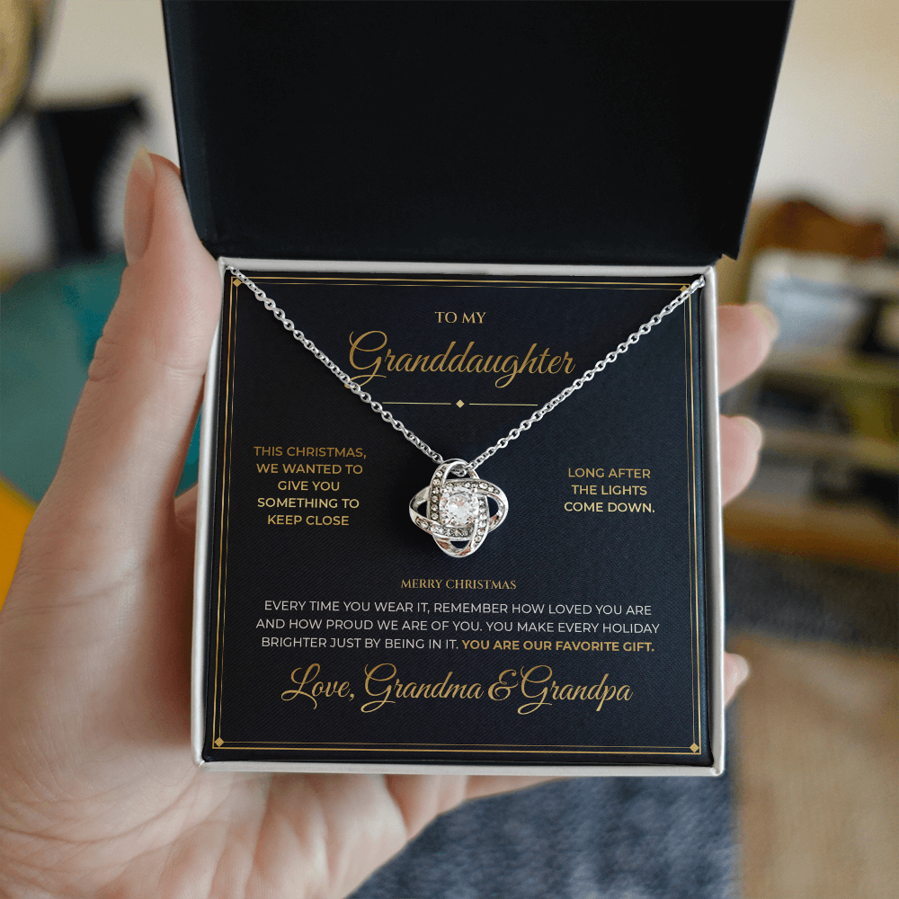 To My Granddaughter – Christmas Gift From Grandma & Grandpa – Love Knot Necklace