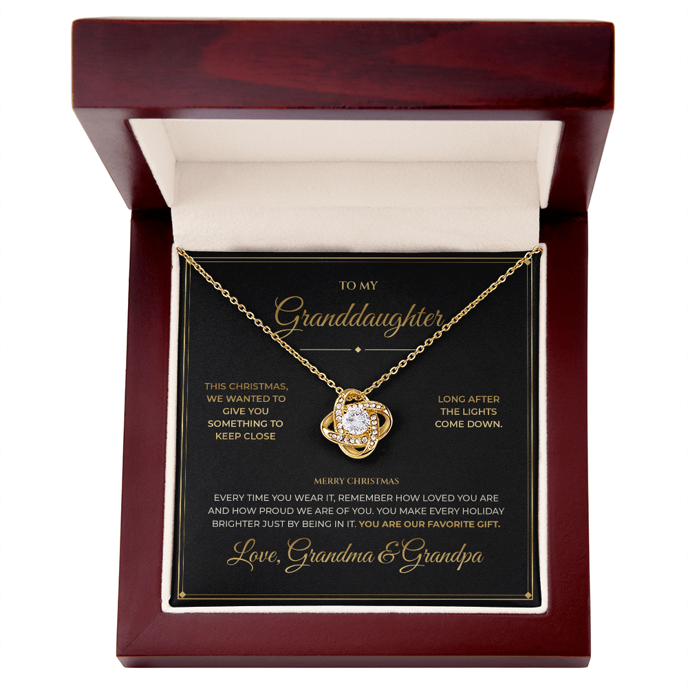 To My Granddaughter – Christmas Gift From Grandma & Grandpa – Love Knot Necklace
