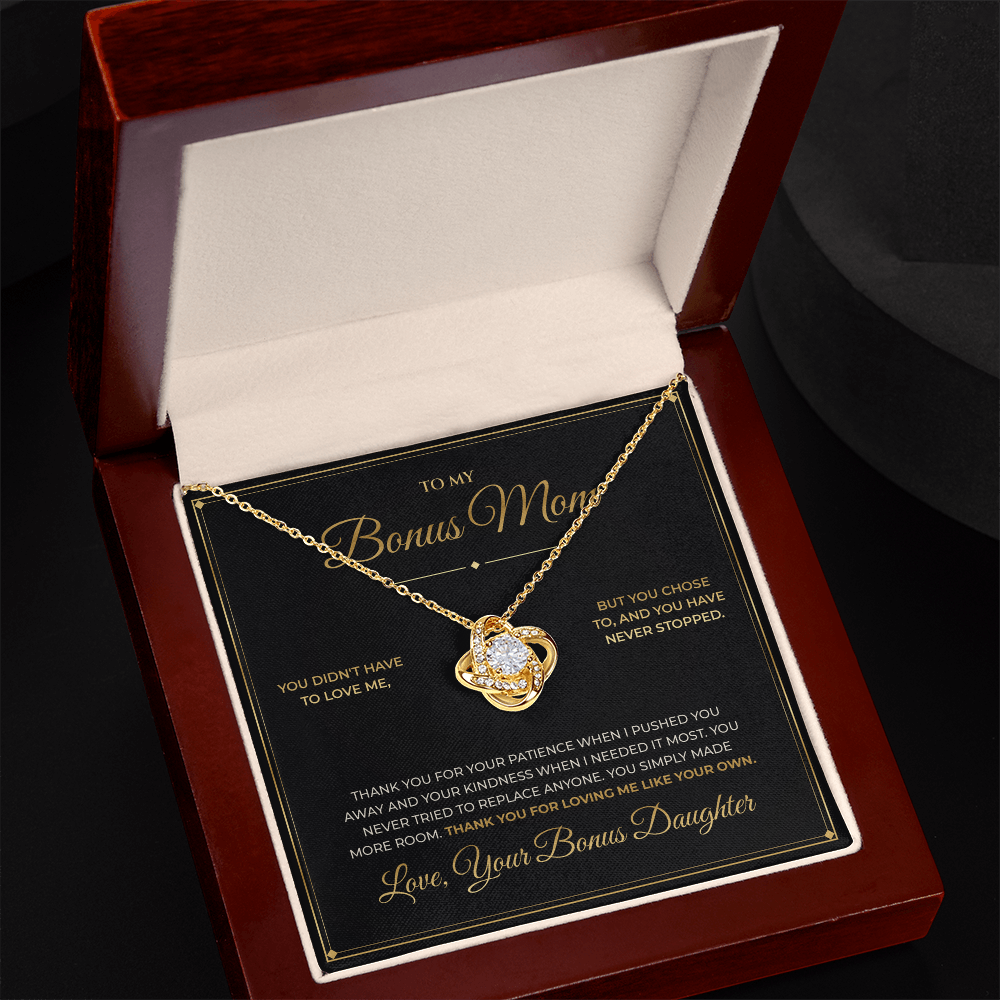 To My Bonus Mom – From Bonus Daughter – Love Knot Necklace