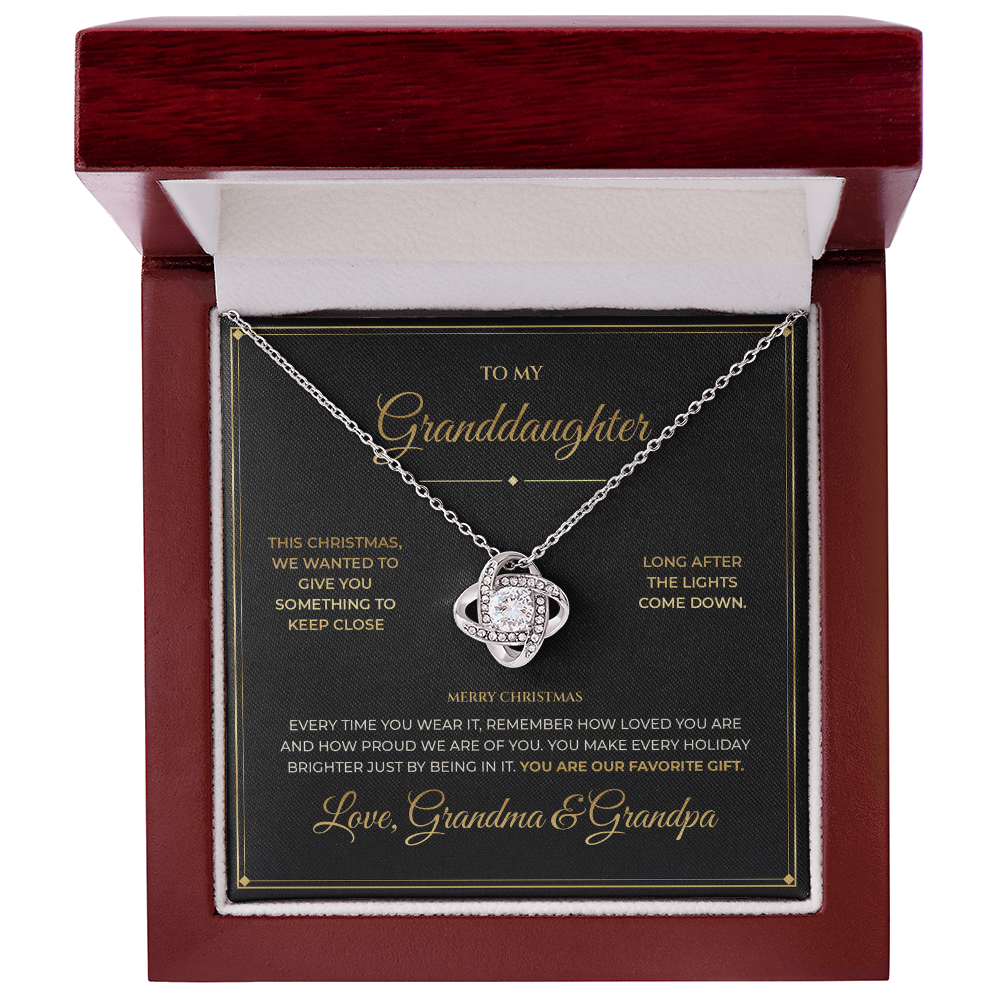 To My Granddaughter – Christmas Gift From Grandma & Grandpa – Love Knot Necklace