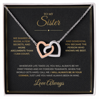 To My Sister message card with Interlocking Hearts — I will always be in your corner