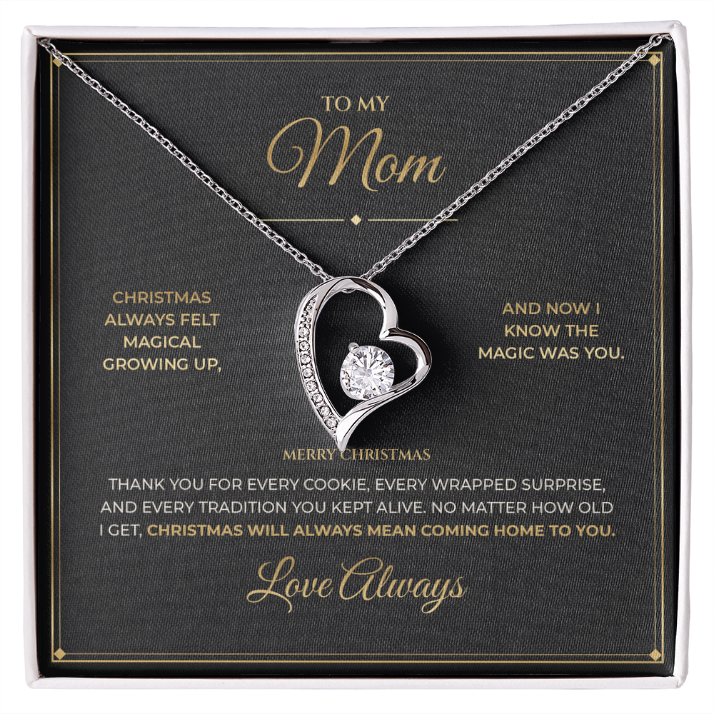 To My Mom message card for Christmas with Forever Love — Christmas will always mean coming home to you