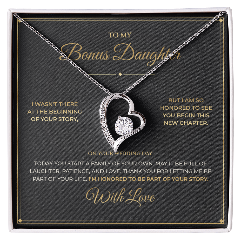 To My Bonus Daughter message card for Wedding Day with Forever Love — I'm honored to be part of your story