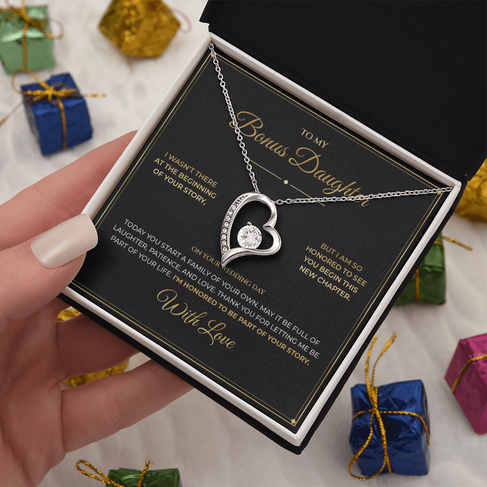 To My Bonus Daughter – Wedding Day Gift From Bonus Parent – Forever Love Necklace
