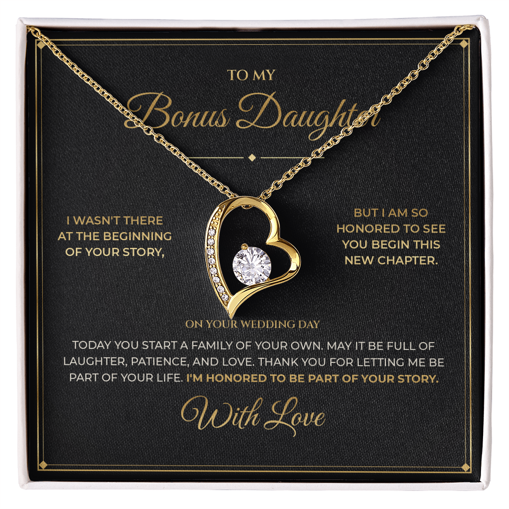 To My Bonus Daughter – Wedding Day Gift From Bonus Parent – Forever Love Necklace